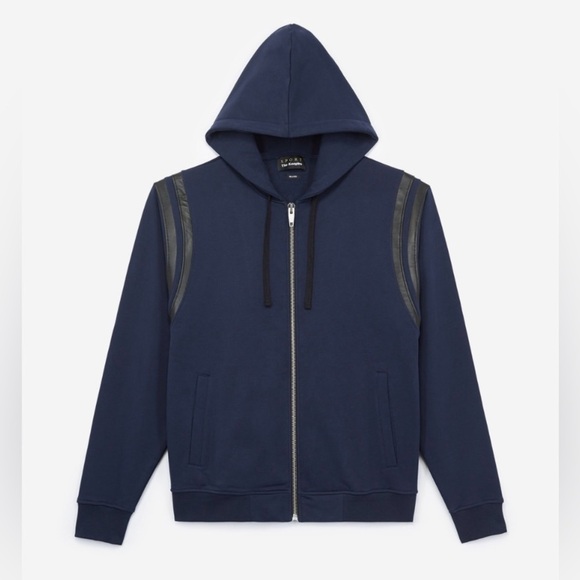 The Kooples Men's Navy Hoodie Sweater with Leather Navy Small - Picture 1 of 5